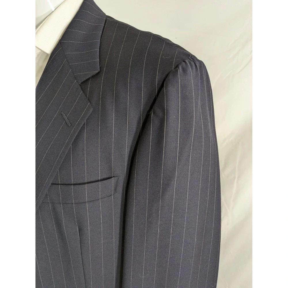 Mens Hickey Freeman Bespoke‎ Blazer Sport Jacket Wool 44R Blue Pin Stripe Flaw